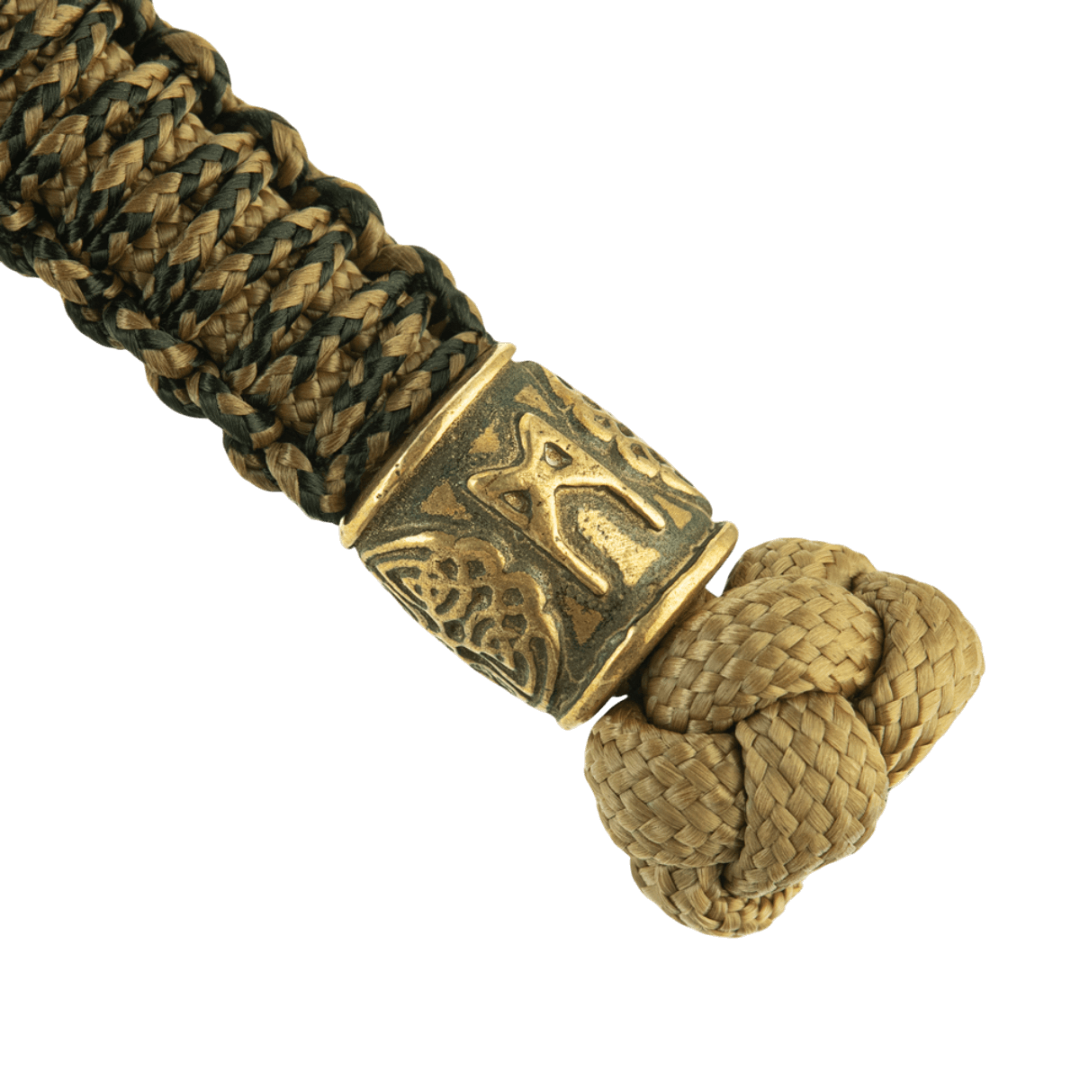 M-Tac Lanyard Scandinavian Mannaz med snøret paracord og dekorativ skandinavisk perle i nærbillede, ideel til knive og lommelygter.