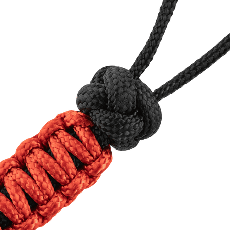 M-Tac Lanyard Scandinavian Small Chinese Knot i rød og sort paracord med skandinavisk perle, velegnet til knive og lommelygter.