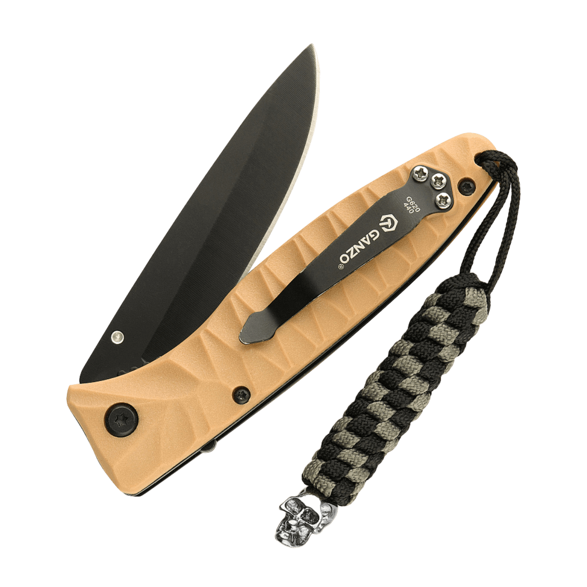 M-Tac Knife Lanyard Helix Skull tilføjer stil til lommekniv med flettet paracord og kranium design.