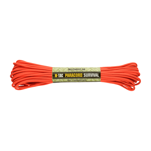 M-Tac Paracord Survival 15m nylon med 7 kerne-tråde, stærk og let orange paracord til udendørs overlevelse, længde 15 meter.