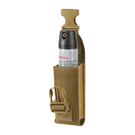 M-Tac Gasdåseholder Vertikal i tan farve med sikker Woojin-lås og MOLLE-system til hurtig adgang og justering til gasdåsens størrelse.