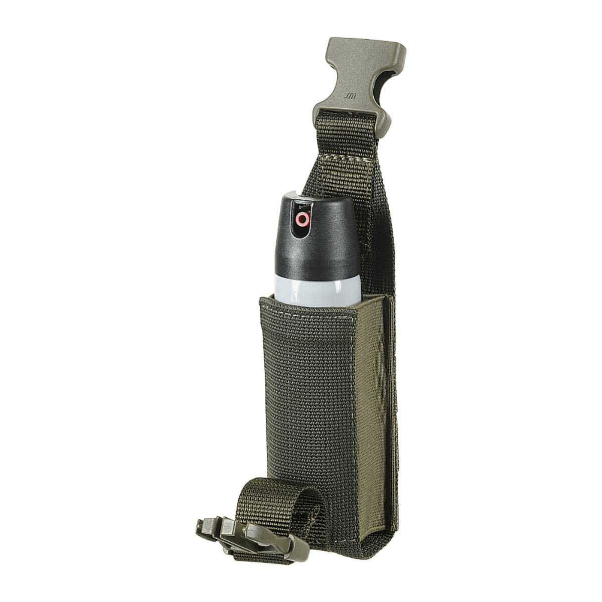M-Tac Gasdåseholder Vertikal med Woojin-lås, lavet af MIL-SPEC stropper og gummibånd, monteret til MOLLE-system.
