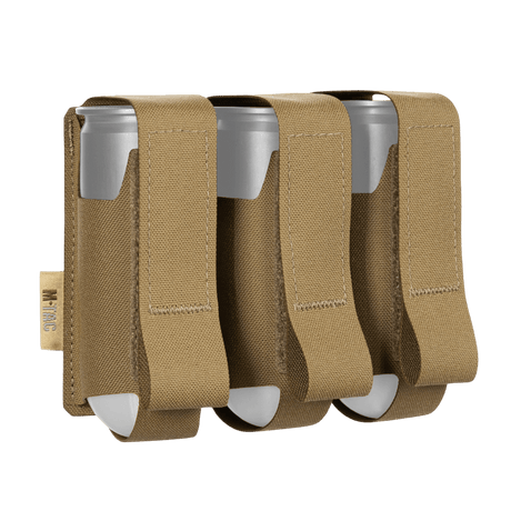 M-Tac Pouch til 3 VOG-Granater med MOLLE Laser Cut til opbevaring af VOG-25 granater, robust Cordura Squadron materiale, tan farve.
