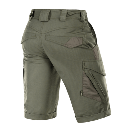 M-Tac Shorts Aggressor Gen.II Flex i rip-stop materiale, taktisk design, ideel til træning og fritid, set bagfra, grøn farve
