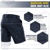M-Tac Shorts Aggressor Short in dark navy blue with tactical features, ideal for active city or outdoor wear, showcasing durability and comfort.