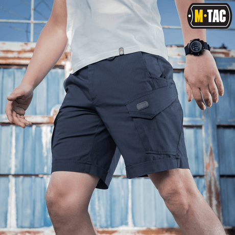 M-Tac Shorts Aggressor Short til udendørs brug på varme dage, blå taktiske shorts med lommer og komfortabel pasform.