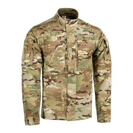 M-Tac Jakke Military Elite NYCO i MultiCam mønster med ståkrave og YKK lynlås, designet til moderne feltdragter.