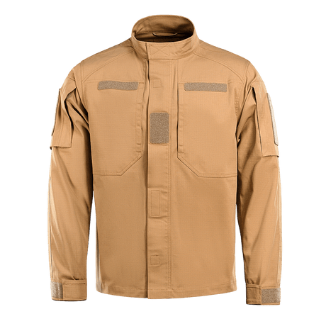 M-Tac Jakke Patrol Flex i tan farve med velcro-patchemuligheder og YKK fittings til taktisk brug.