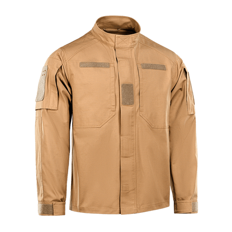 M-Tac Jakke Patrol Flex med ståkrave, Velcro, YKK fittings, og skjulte lommer til taktisk brug. Let figursyet jakke i beige farve.