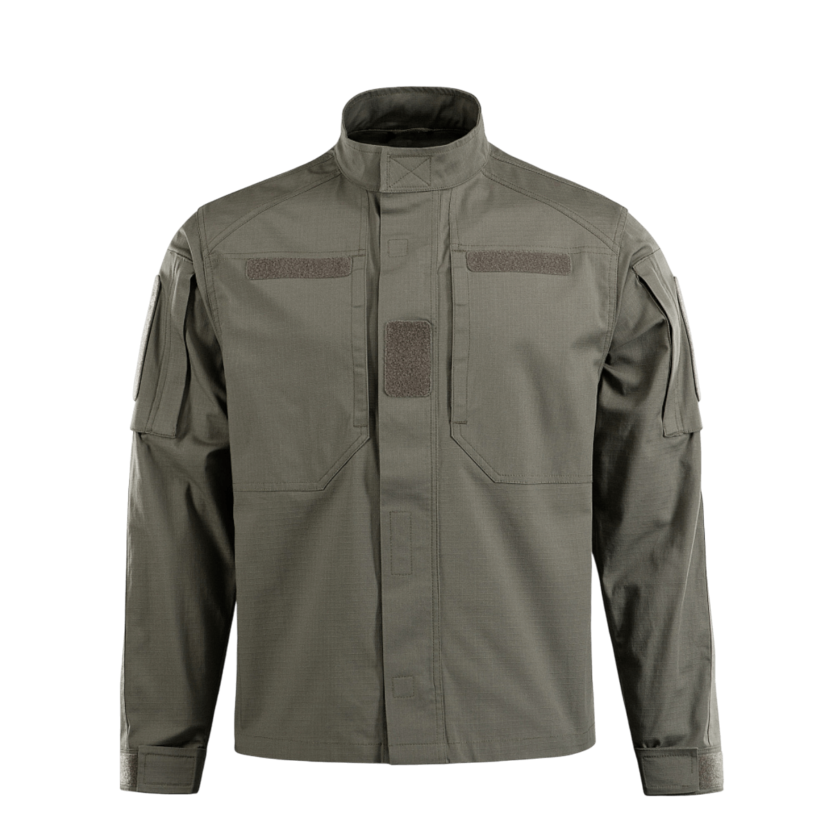 M-Tac Jakke Patrol Flex med velcro paneler og ståkrave, designet til taktisk brug, grøn farve, front view.