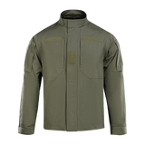 M-Tac Jakke Patrol Flex i olivengrøn med velcro- og YKK fittings, designet til taktisk brug, ståkrave og ventilationsøjer.