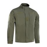 M-Tac Jakke Patrol Flex med velcro-lommer og ventilationsøjer, ideel til taktisk brug, i olivengrøn farve.