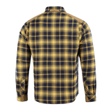 M-Tac Redneck Skjorte i Navy Blue/Yellow plaid, set bagfra med justerbare velcro-ærmer og forstærkede skuldre, taktisk og komfortabel.