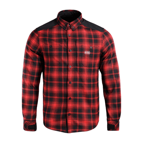 M-Tac Redneck Skjorte plaid design i rød og sort, ideel til afslappet og taktisk brug. Holdbar og komfortabel skjorte til daglig brug.