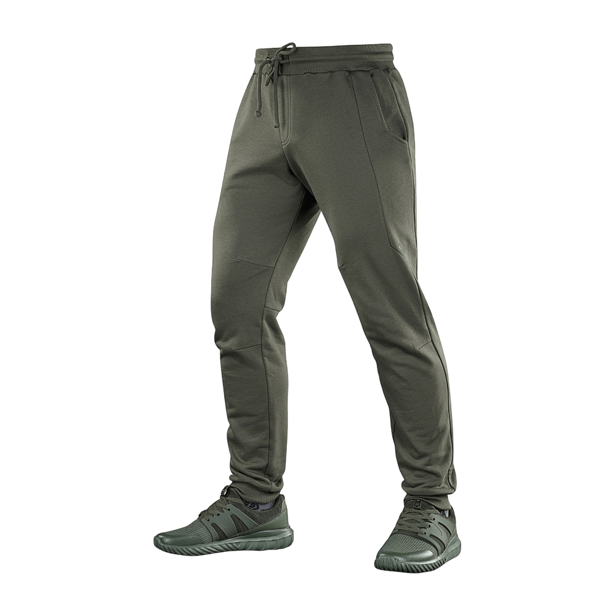 M-Tac Bukser Stealth Cotton, 100% bomuld, alsidige sportbukser, elastik talje, sidelommer, grøn farve, perfekt til løb og fitness.