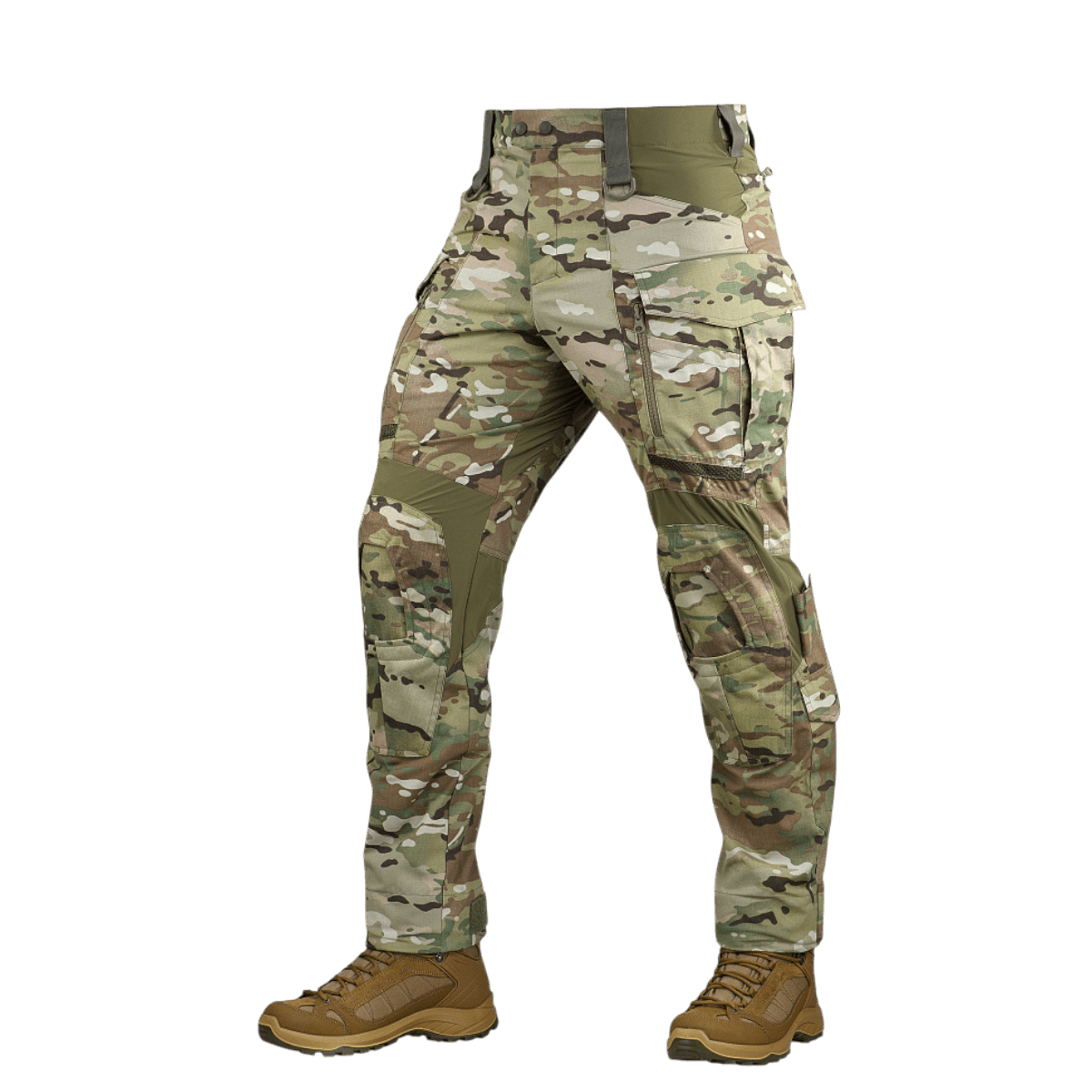 Multicam militærbukser med camouflagedesign og praktiske lommer, velegnet til udendørs brug og kampaktiviteter.