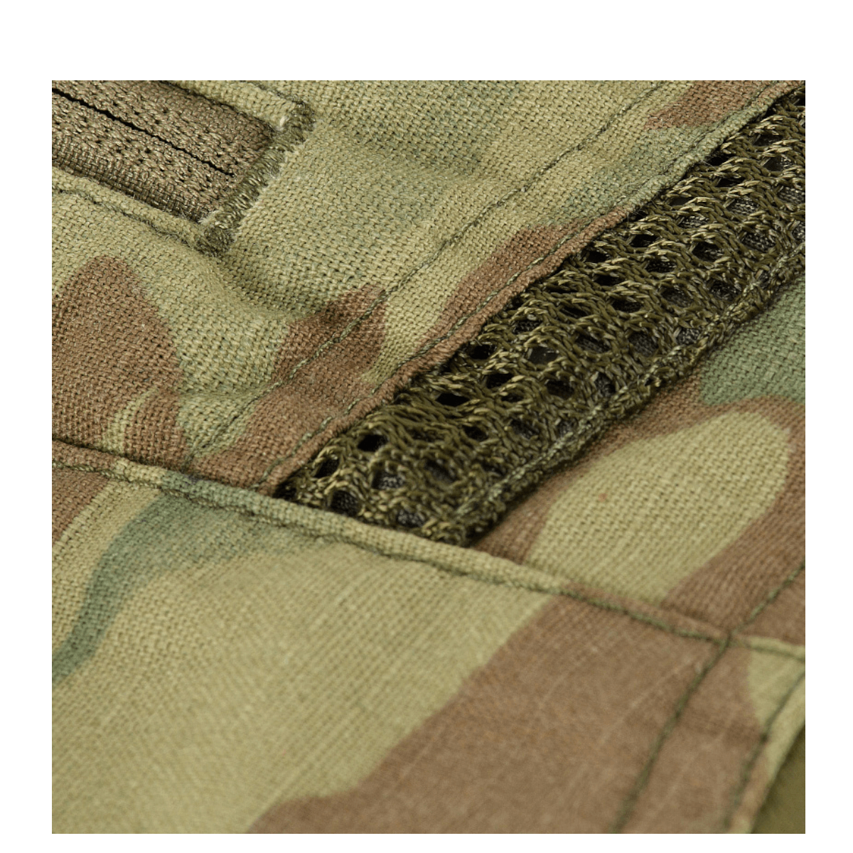 Nærbillede af M-Tac Feltjakke NYCO Extreme i multicam-mønster med holdbart NYCO Extreme-stofdetalje.