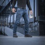 M-Tac Jeans Aggressor i slidstærkt denim med rummelige taktiske lommer og YKK-lynlås for optimal komfort og bevægelsesfrihed
