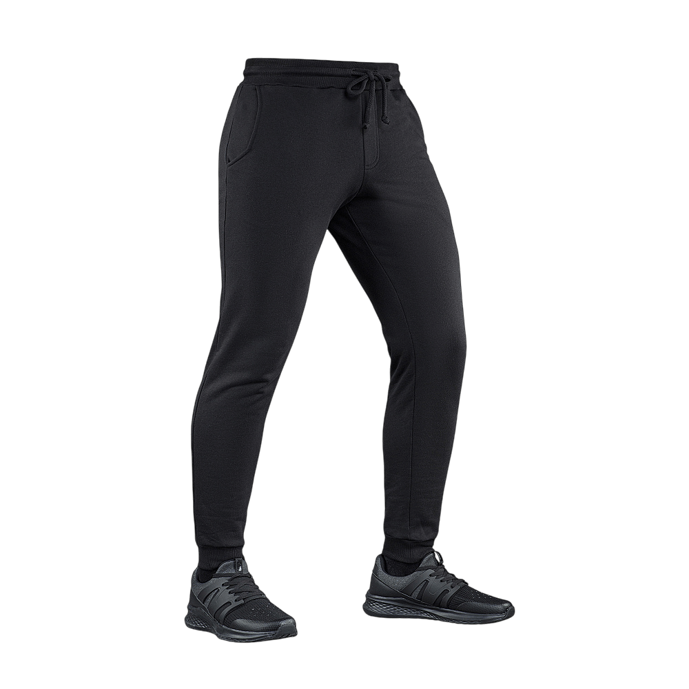 M-Tac Bukser Cotton Classic sportsmodel i sort, 100% bomuld, perfekt til løb, fitness og daglig brug, med elastik og to sidelommer.