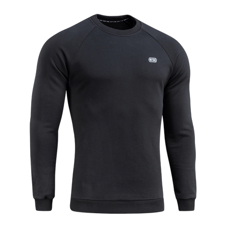 M-Tac Sweatshirt Cotton Hard i sort med reflekterende logo, 100% bomuld, løs pasform, ribkanter på ærmer og talje, 390 g/m² tæthed.