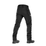 Sort M-Tac Bukser Soft Shell Vinter set bagfra, lavet af vand- og vindafvisende softshell-materiale med fleecefor.