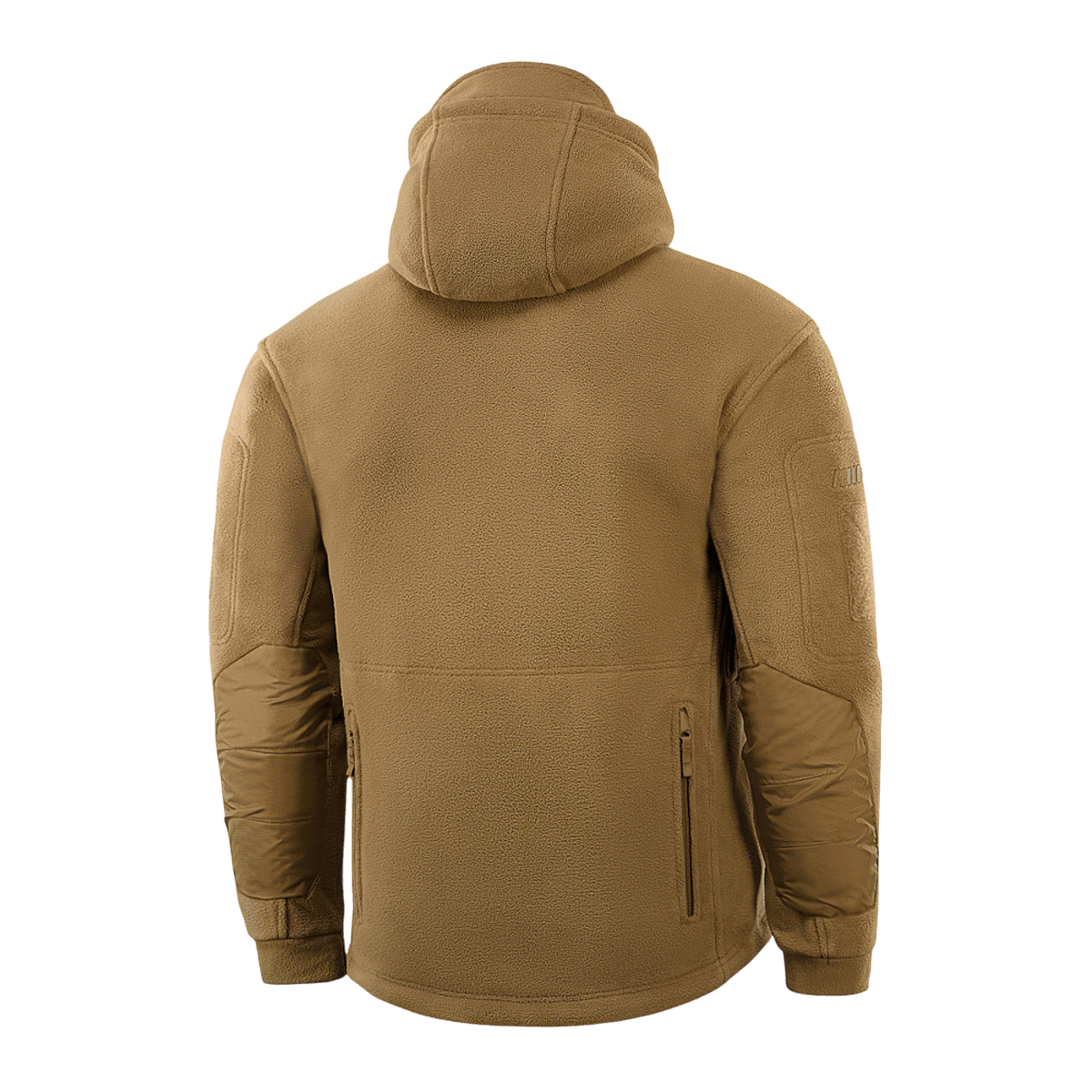 M-Tac Division Gen.II Windblock Fleecejakke set bagfra, designet til varme og vindbeskyttelse, med hætte og lynlåslommer.