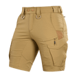 M-Tac Aggressor Summer Flex Shorts i beige Flex Rip-Stop stof med D-ringe og flere lommer til taktisk brug.