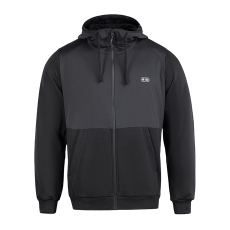 M-Tac Pilgrim Bomberjakke med lynlås og hætte, ideel til hverdagsbrug og sport, i sort design med holdbare materialer og ribbede manchetter.