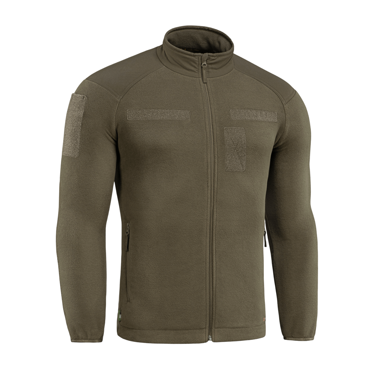 M-Tac Combat Fleece Polartec Jakke i olivenfarve med YKK lynlåse og velcro-paneler, ideel til taktisk og casual brug.