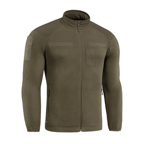 M-Tac Combat Fleece Polartec Jakke i olivenfarve med YKK lynlåse og velcro-paneler, ideel til taktisk og casual brug.