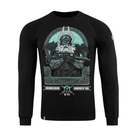 M-Tac Raglan Odin Mystery bluse med Odin-motiv, sort, langærmet, nordisk mytologi stil, komfortabel til casual og taktisk brug.