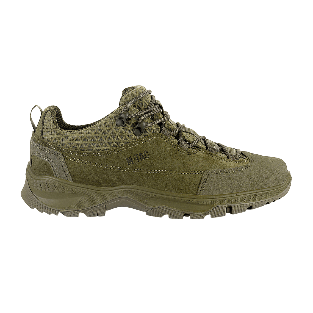 M-Tac Tactical Sneakers Patrol R Vent i olivengrøn til trekking og outdoor, lavet af læder og 3D-mesh for komfort og holdbarhed.