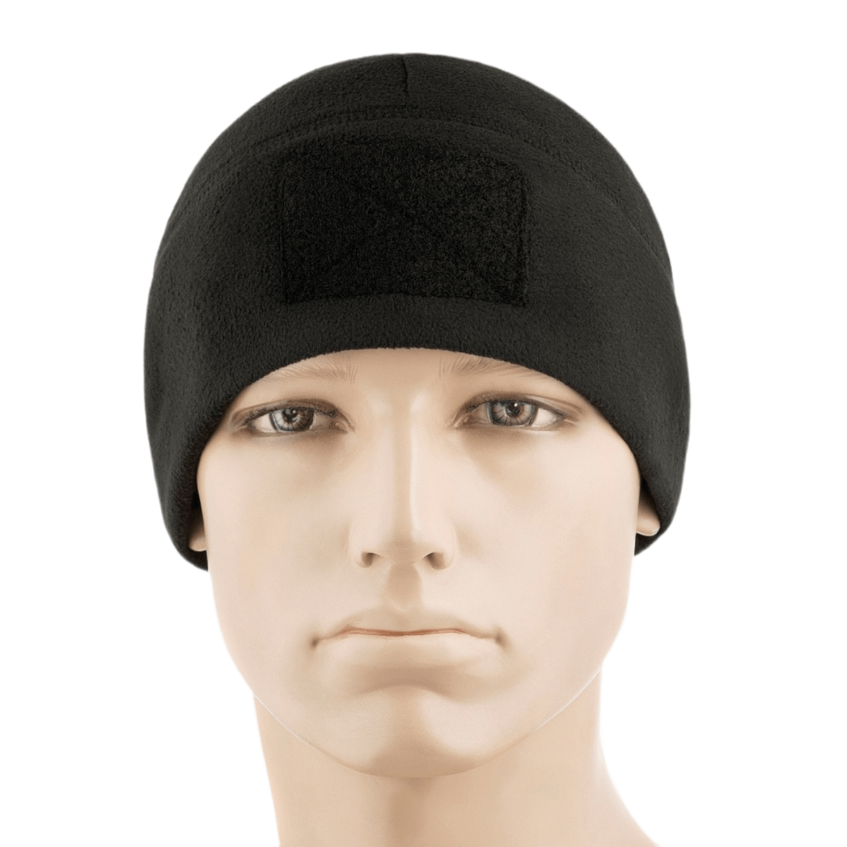 M-Tac Fleece Tactical Watch Cap Beanie m. Patch Panel i sort fleece med lågprofil-design. Ideel til taktisk brug og friluftsaktiviteter.