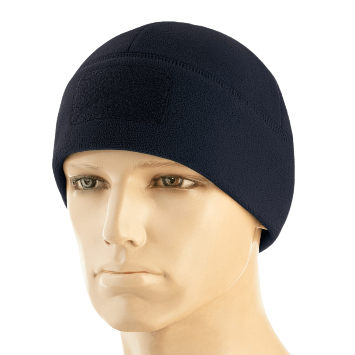 M-Tac Watch Cap Elite Fleece Beanie Hat Velcro på mannequin, varm fleecemateriale, taktisk brug, beskyttelse mod kulde, velcro til mærker.