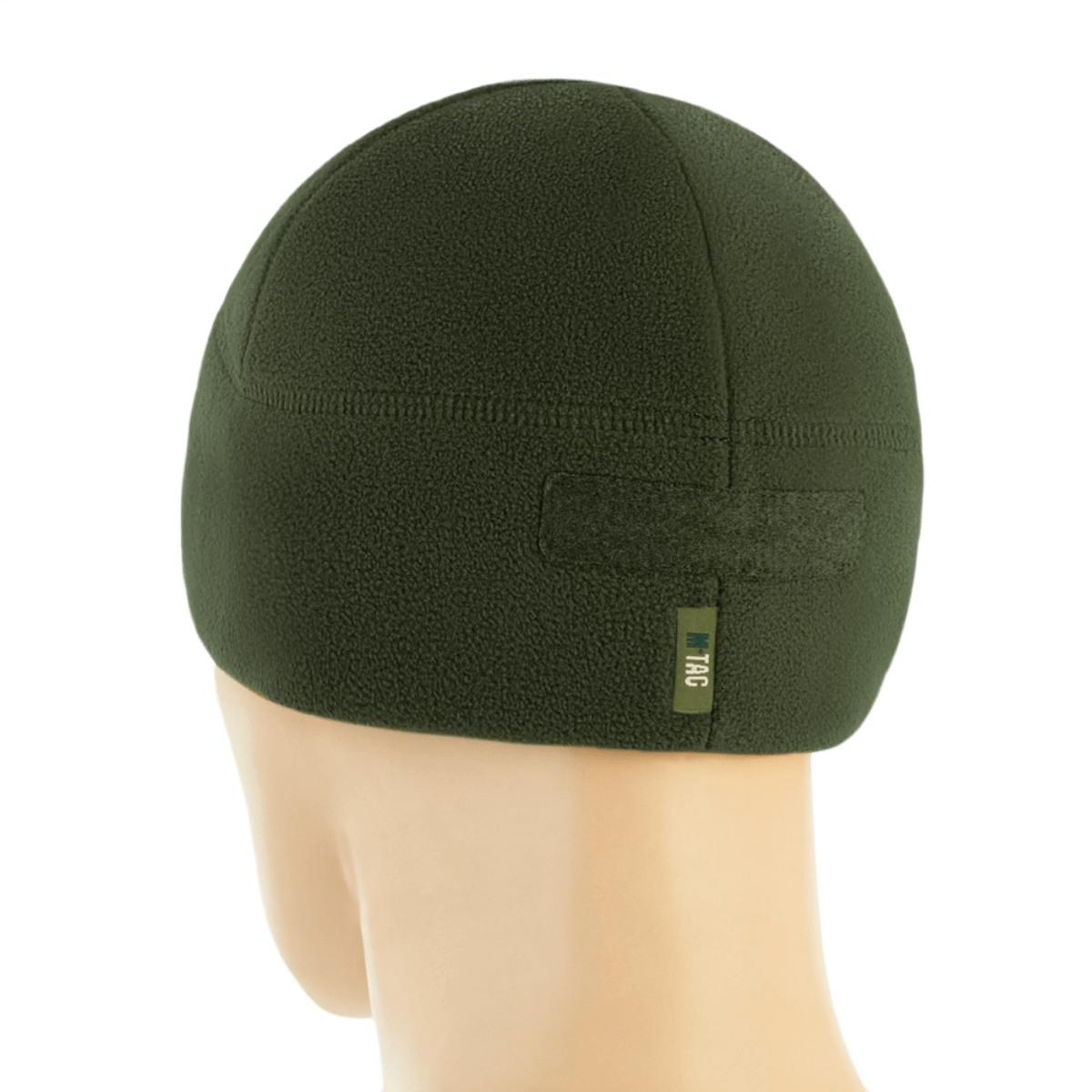 M-Tac Watch Cap Elite Fleece Beanie Hat Velcro i grøn, ideel til taktisk brug, friluftsliv og vinteraktiviteter, set bagfra