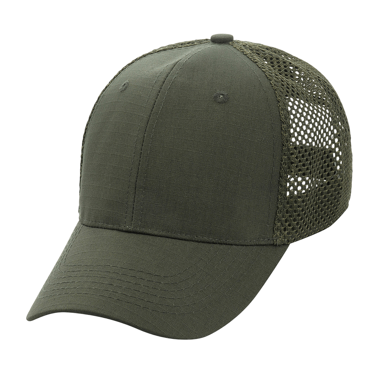 M-Tac Mesh Flex Ripstop Baseball Cap i olivengrøn med ripstop front og mesh-paneler, justerbar Velcro-strop, ideel til udendørs brug.