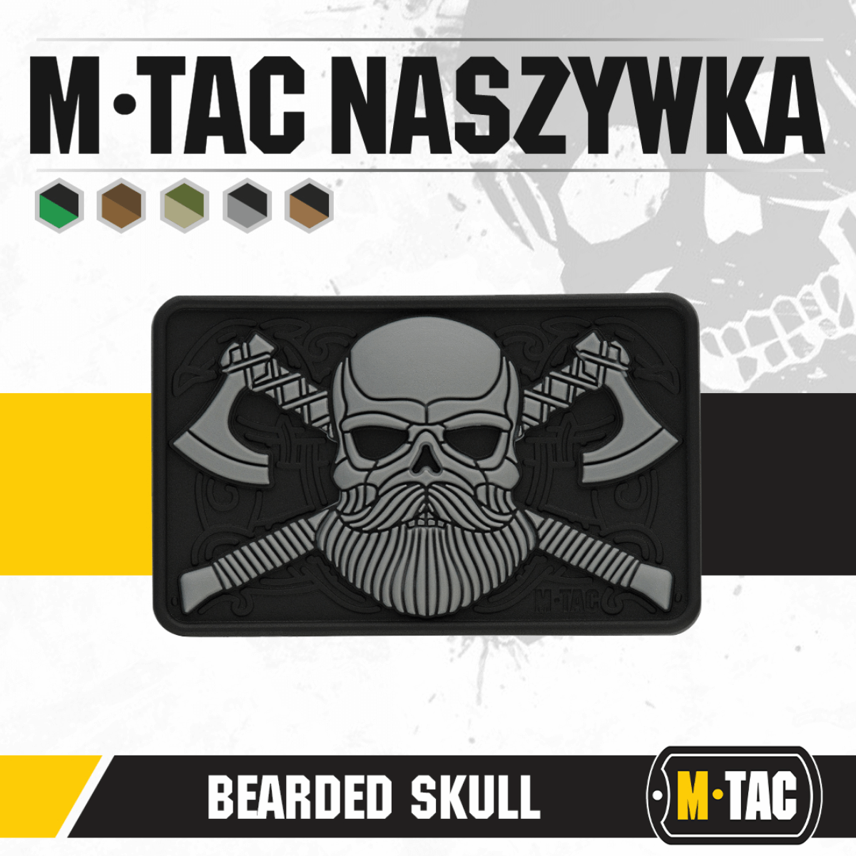 M-Tac Bearded Skull 3D PVC Patch med 3D skægget kranium design, holdbart PVC materiale, med Velcro for nem fastgørelse til tøj og udstyr.