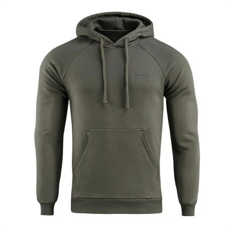 M-Tac Cotton Raglan Hard Hoodie i olivengrøn farve med kængurulomme, ideel til efterår og vinter, 100% bomuld for varme og komfort.