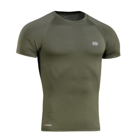 M-Tac T-shirt Ultra Light Polartec i grøn til træning, hurtigtørrende og svedtransporterende med reflekterende logo.