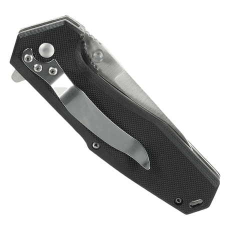 M-Tac Outdoor & Militær foldekniv - Type 5 med sort aluminiumshåndtag og skæfteskrue i rustfrit stål, lukket tilstand.