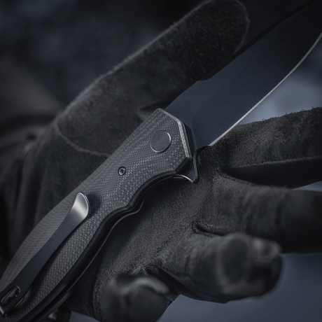 M-Tac Outdoor & Militær foldekniv - Type 6 med sort G10-komposit håndtag og krom rustfrit stål klinge i taktisk stil.