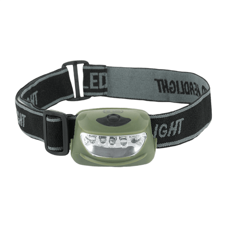 M-Tac Pandelygte 4+1 LED med elastisk hovedrem, 4 hvide LED, 1 rød LED, tre lysfunktioner, velegnet til udendørsaktiviteter.