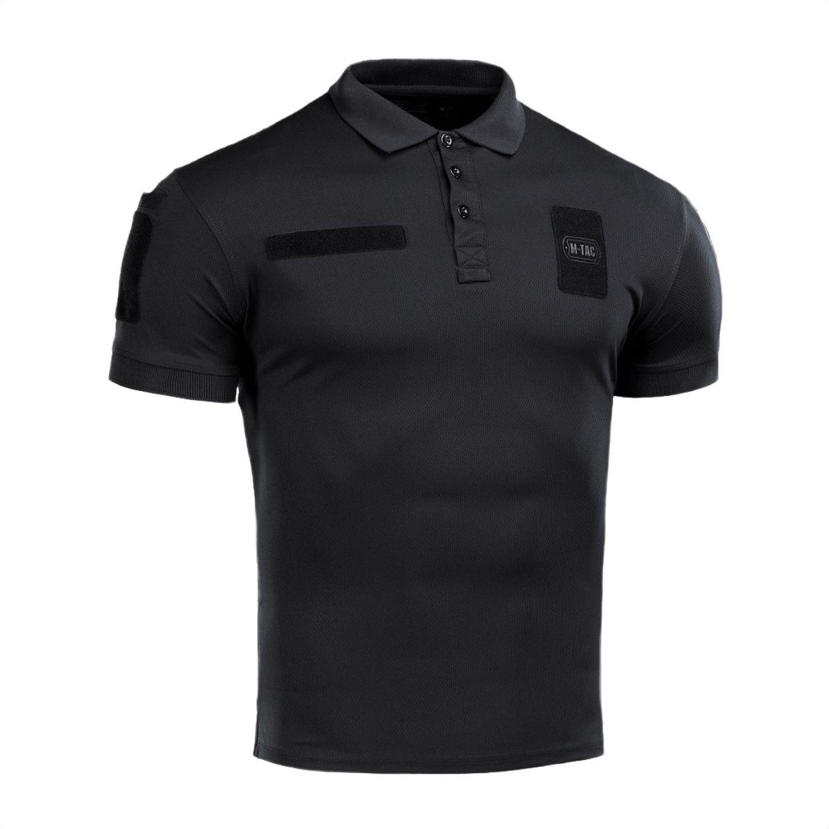 M-Tac Polo Elite Tactical Coolmax i sort, designet til politiets uniforme, svedtransporterende og hurtigttørrende, ideal til aktivt brug.