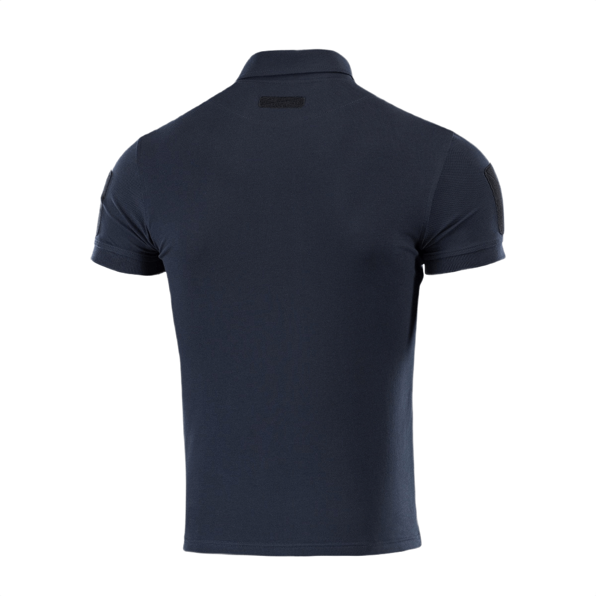 M-Tac Tactical Polo Shirt 65/35 i mørkeblå, set bagfra, designet til politi og sikkerhed, med velcro-paneler til ID.