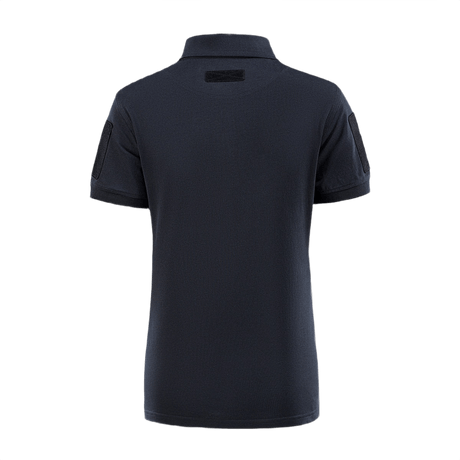 M-Tac Tactical Polo-Shirt 65/35 Lady, bagfra, sort farve, komfortabel bomulds-polyester, kvindepasform, velcro på ærmer og ryg