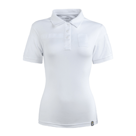 M-Tac Tactical Polo-Shirt 65/35 Lady i hvid, kvindelig pasform, bomulds-polyester blanding, med velcro og praktisk loop til mærker