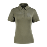 M-Tac Tactical Polo-Shirt 65/35 Lady i olivengrøn, kvindelig pasform med velcro på ærmer og bryst til mærker og ID.