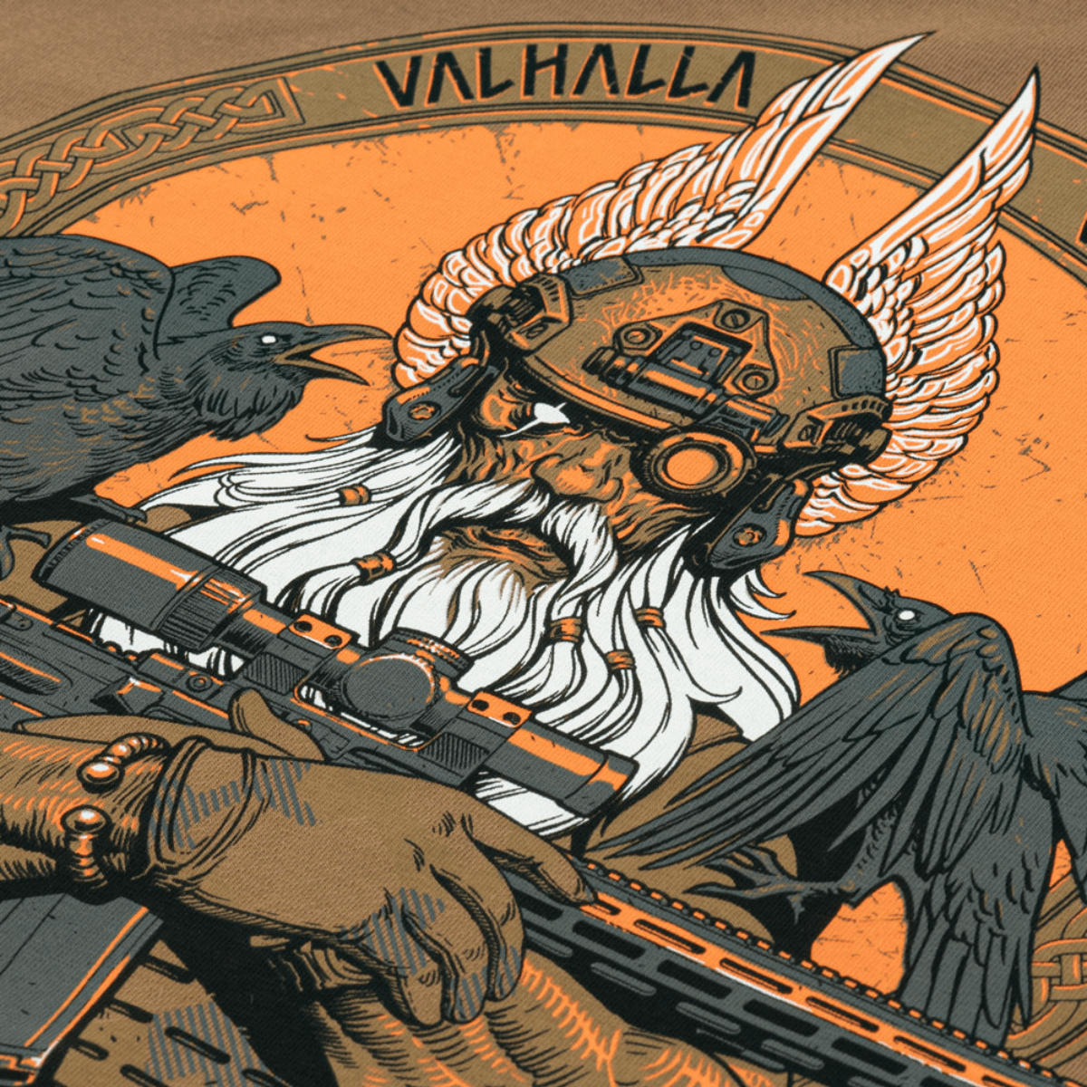 M-Tac T-Shirt Odin med print af Odin, ravne Hugin og Munin, "Valhalla Calling" design i nordisk mytologi stil.