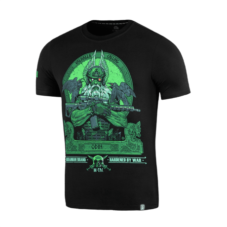 M-Tac T-Shirt Night Vision med print af Odin i kampudstyr og NVG-hjelm, med teksten 'Valhalla Calling' og ravnene Hugin og Munin.