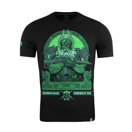 M-Tac T-Shirt Night Vision med Odin print, NVG-hjelm og ravne, "Valhalla Calling" tema, nordisk mytologi-inspireret design.